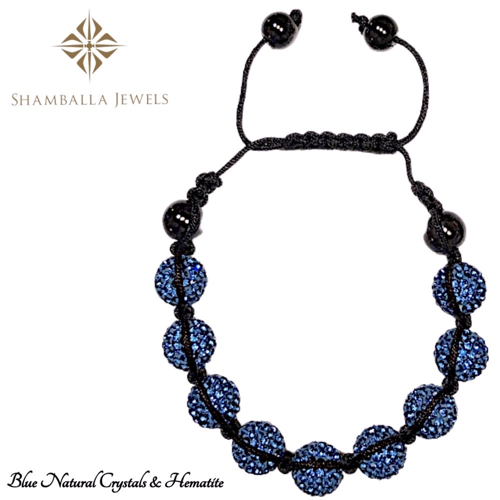 NEW Shamballa 12MM Blue Crystals & Hematite Bead Bracelet